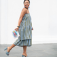 The Vendue Skirt in Cornflower & Olive Stripe