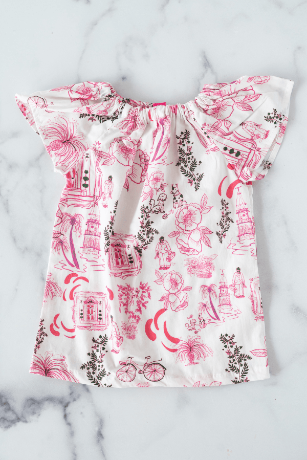 The Pink Charleston Toile Girls Peasant Dress - TheTinyTassel