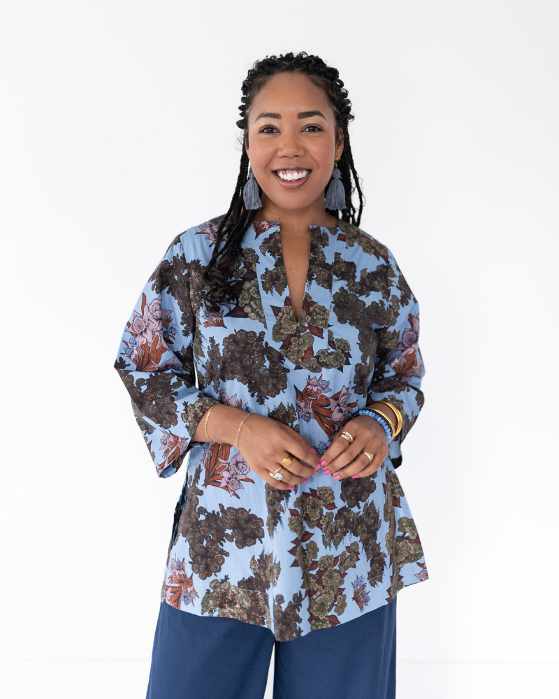 The Grace Shirt in Blue Floral