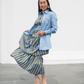 The Vendue Skirt in Cornflower & Olive Stripe
