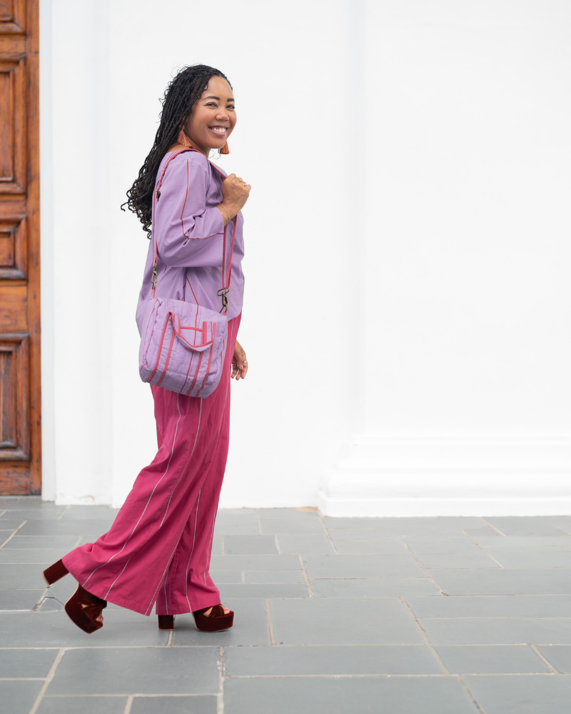 The Lavender Pinstripe Mini Duffel