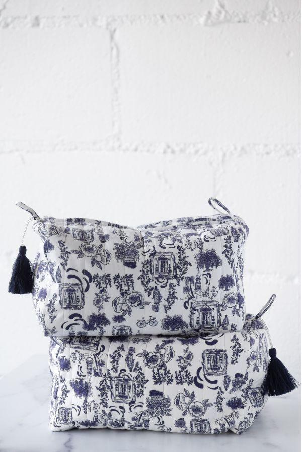 The Wyndham Beauty Bag in Charleston Toile - TheTinyTassel