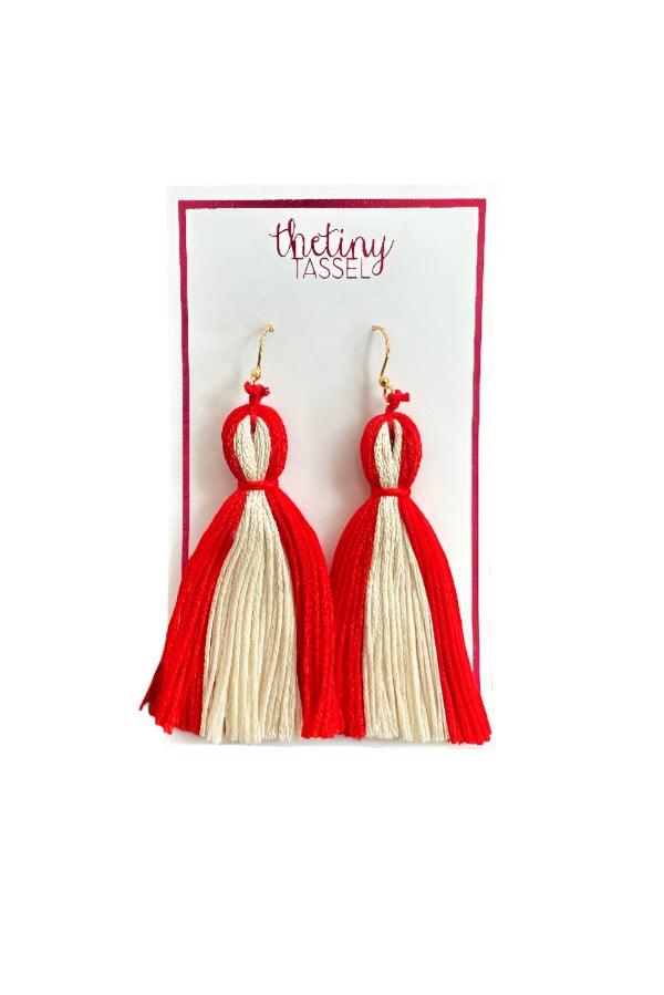 The Lilly Tassel Earring in Crimson and Ecru - TheTinyTassel