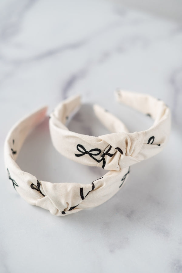 The Tiny Tassel Headband in Bow Print