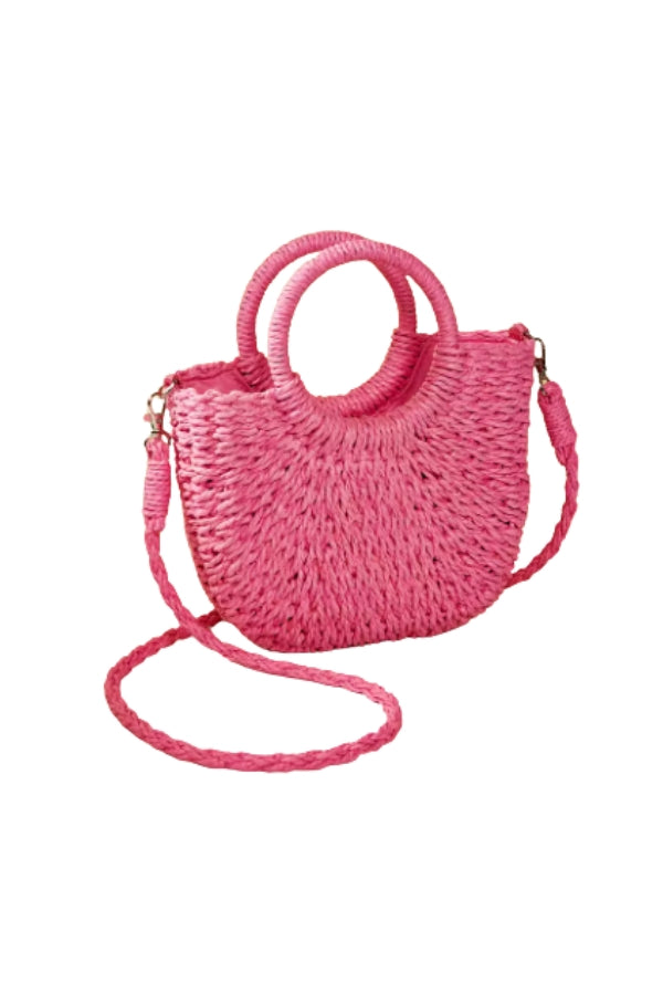 The Althea Straw Crossbody in Hot Pink