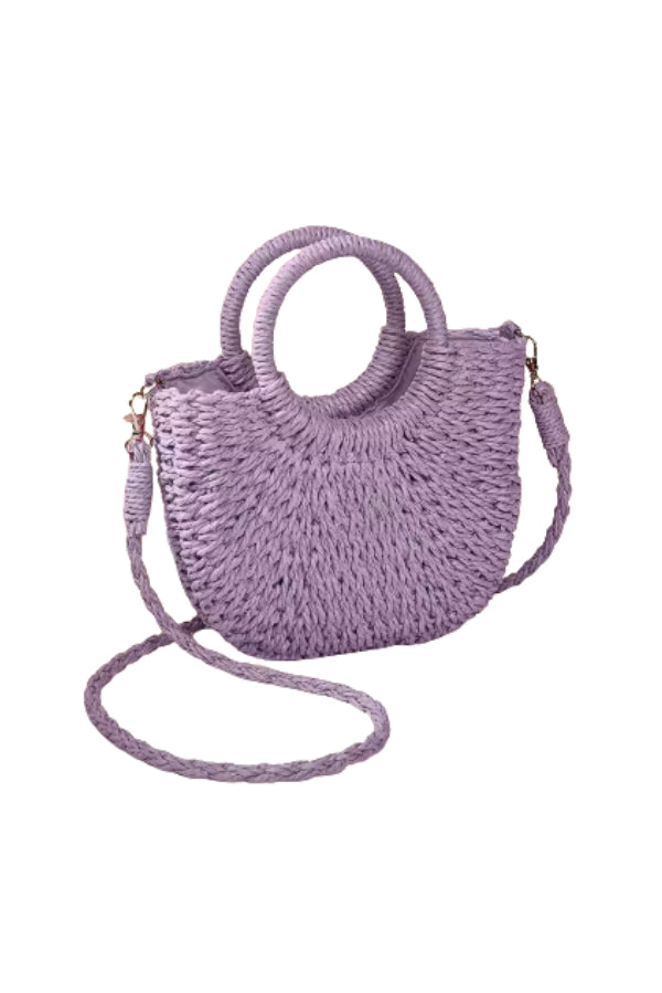 The Althea Straw Crossbody in Light Purple