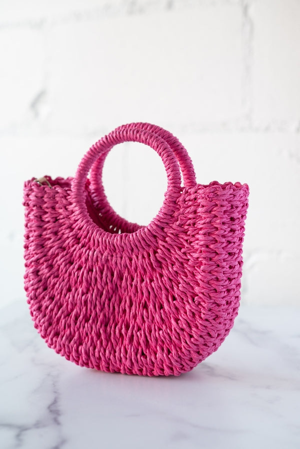 The Althea Straw Crossbody in Hot Pink