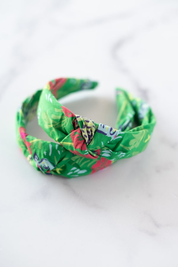 The Tiny Tassel Headband in Green Safari
