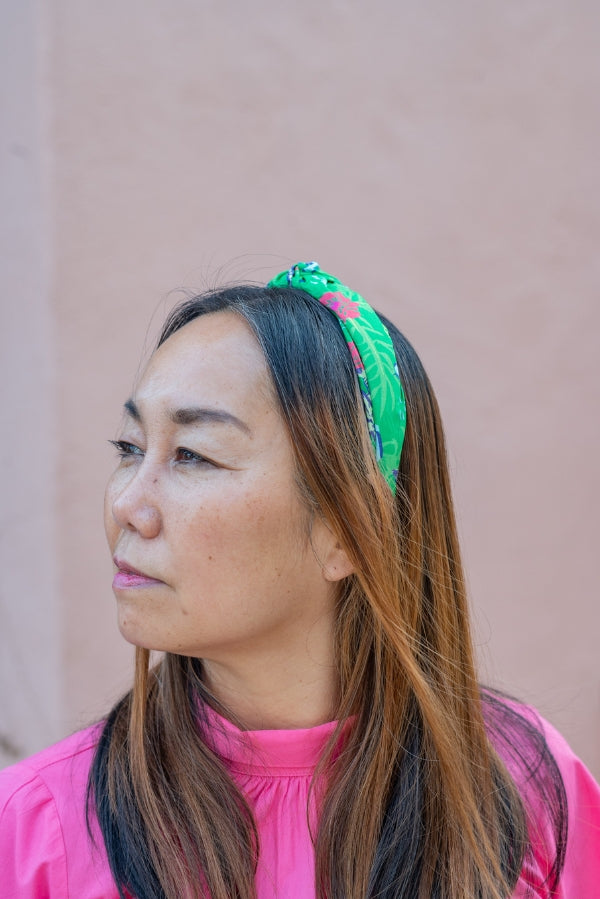 The Tiny Tassel Headband in Green Safari