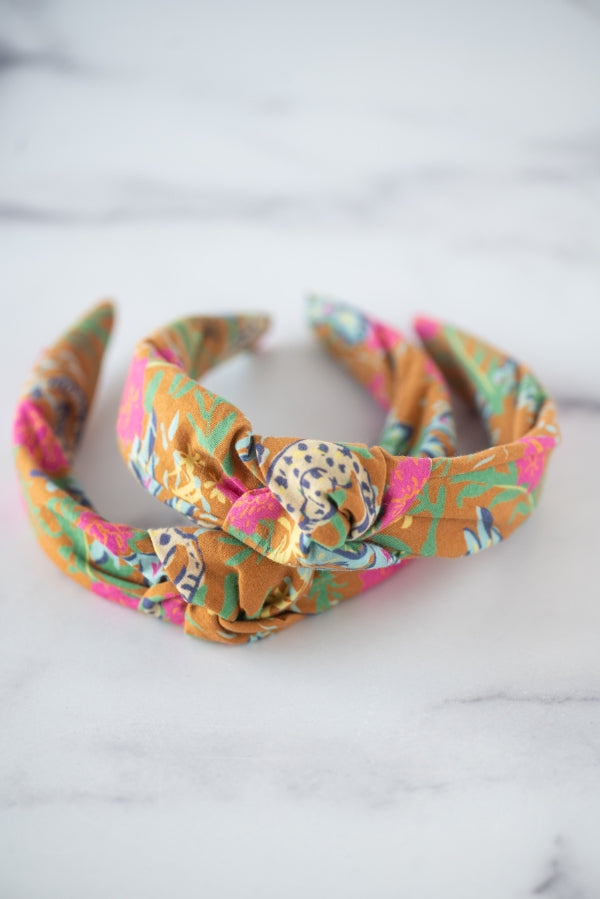 The Tiny Tassel Headband in Amber Safari Print