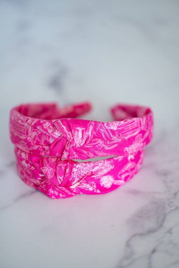 The Tiny Tassel Headband in Hot Pink Charleston Toile