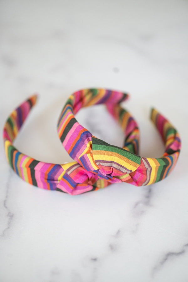 The Tiny Tassel Headband in Multicolored Stripes