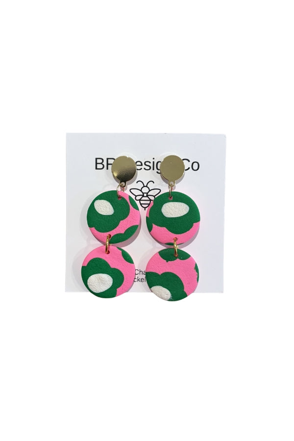 The Deuce Earrings in Pink and Green by BR Design Co.