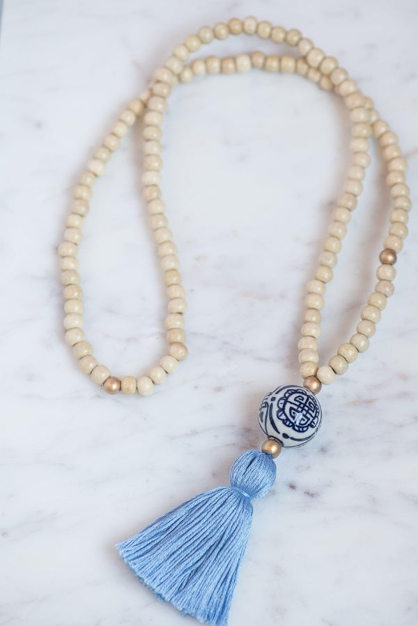 The Chalmers Tassel Necklace in Cornflower Blue