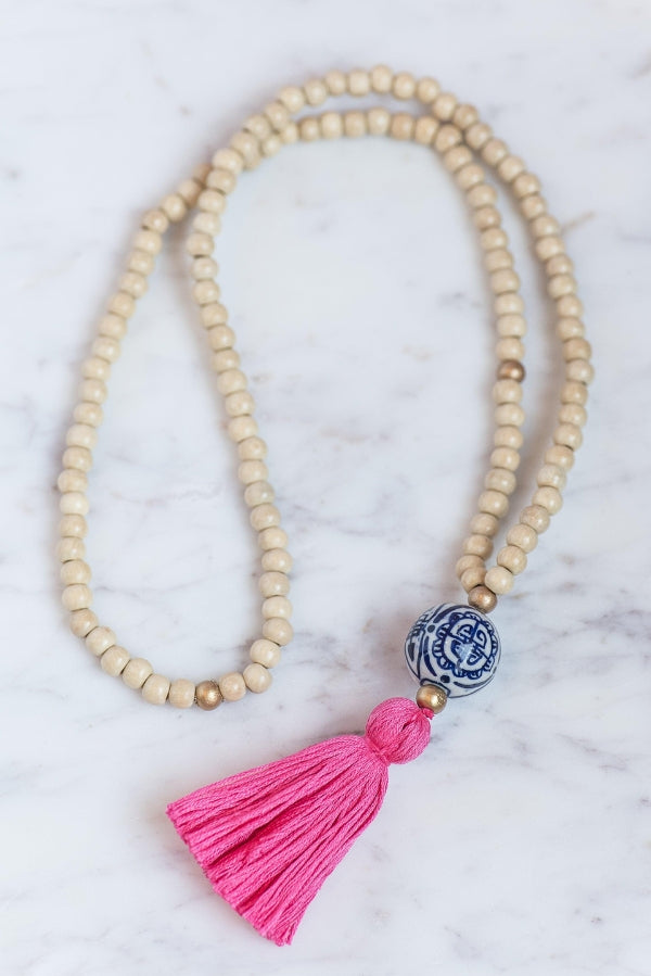 The Chalmers Tassel Necklace in Hot Pink