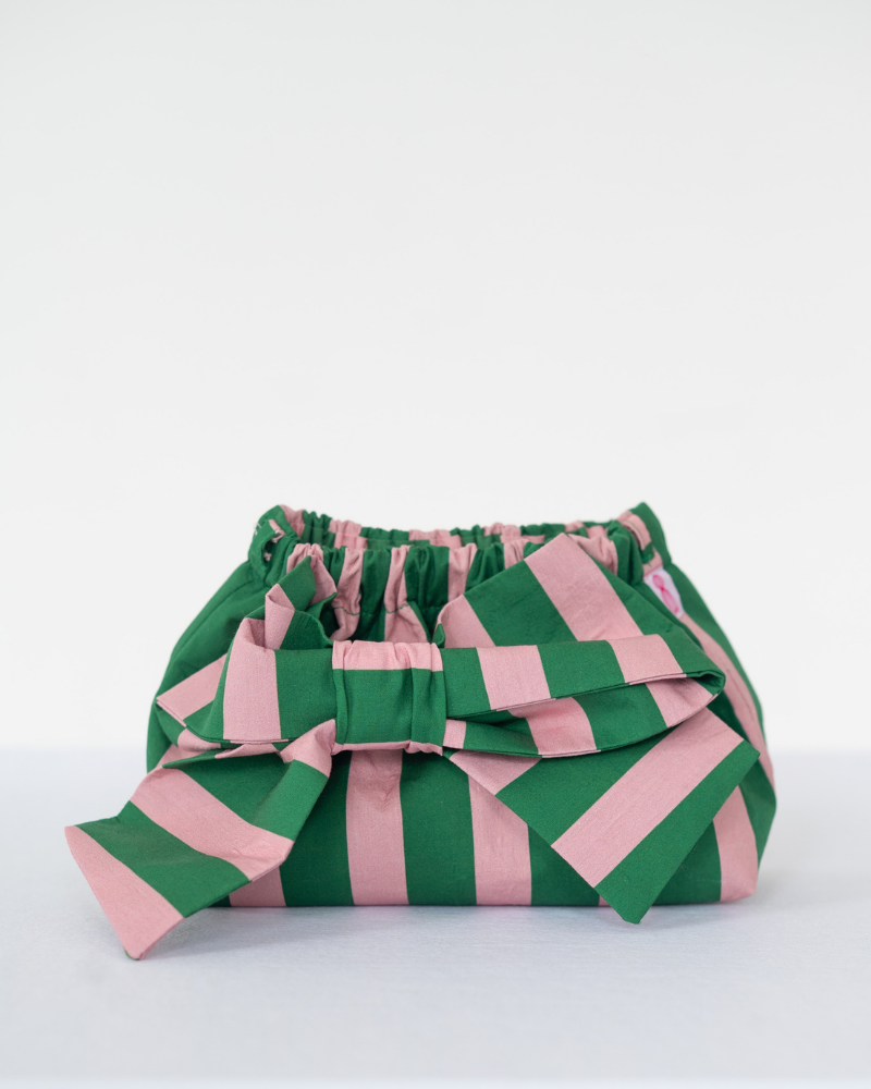 The Mimi Clutch in Pink & Green Stripe
