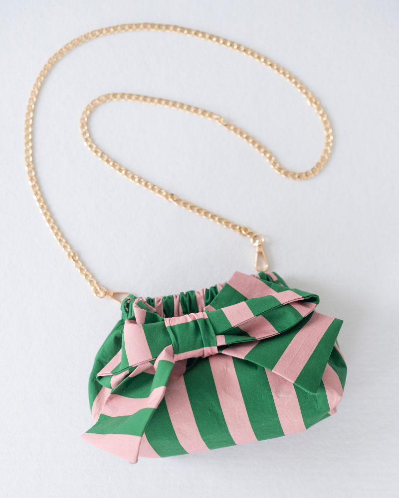 The Mimi Clutch in Pink & Green Stripe