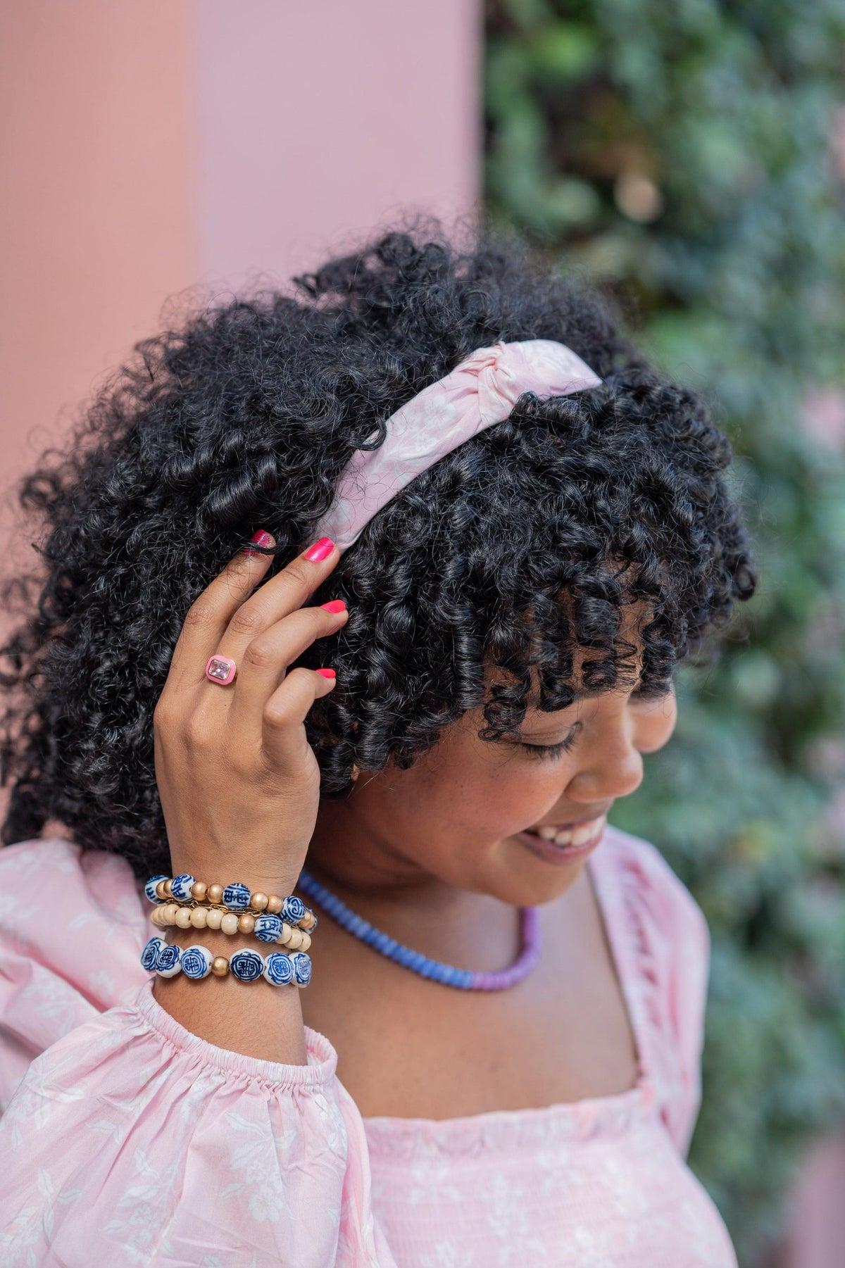 The Tiny Tassel Headband in Blush Block - TheTinyTassel