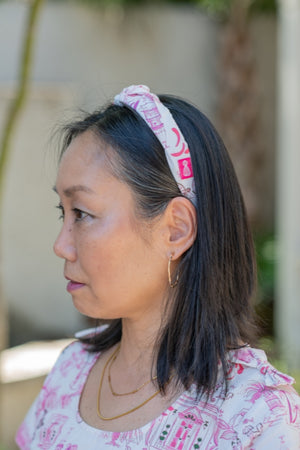 The Tiny Tassel Headband in Pink Charleston Toile Print