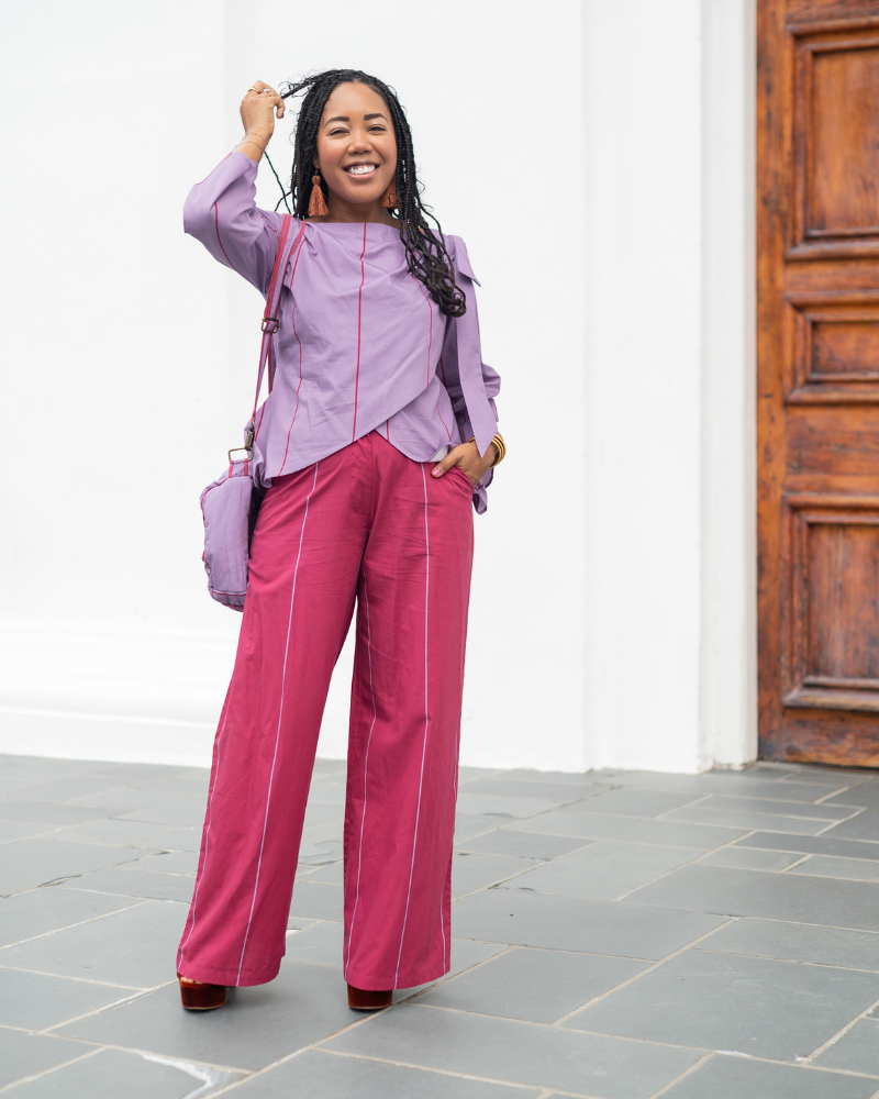 The Nassau Top in Lavender Pinstripe