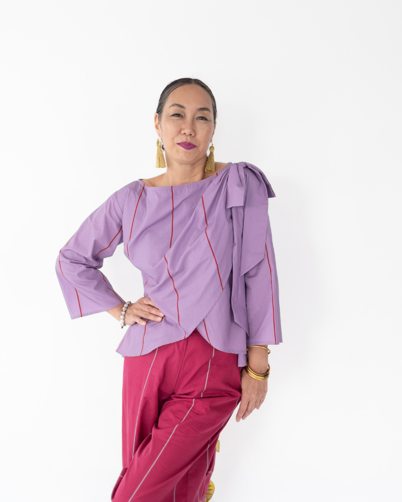 The Nassau Top in Lavender Pinstripe