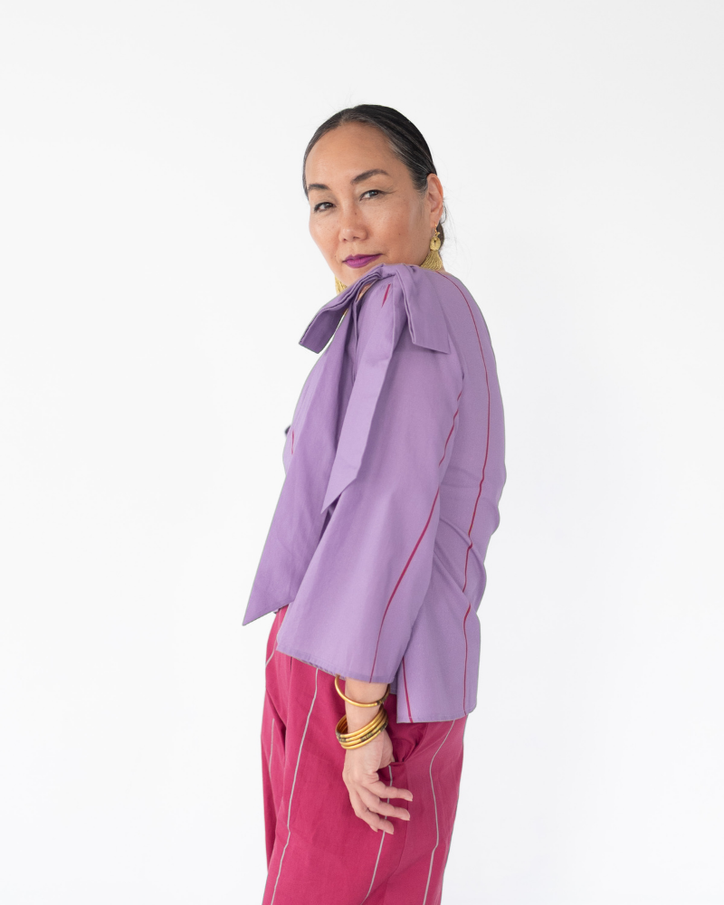 The Nassau Top in Lavender Pinstripe