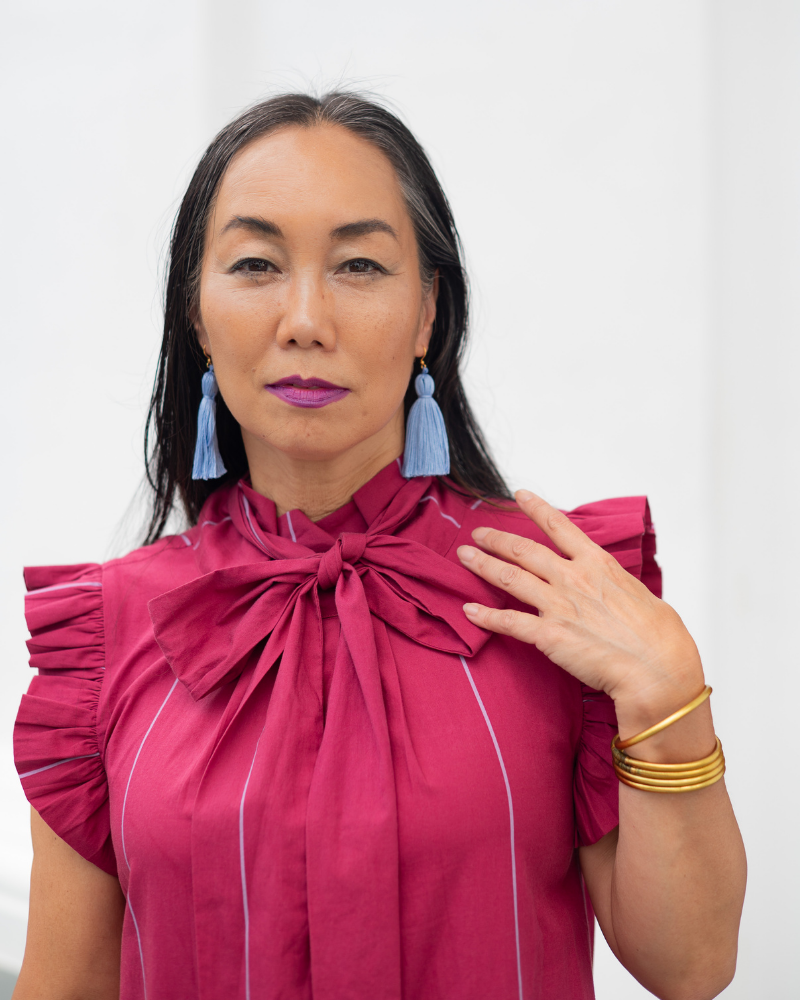 The Vesey Dress in Plum Pinstripe