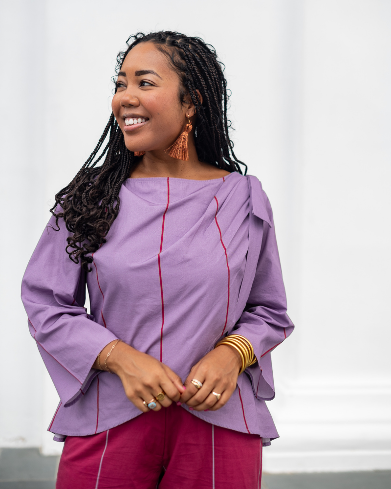 The Nassau Top in Lavender Pinstripe