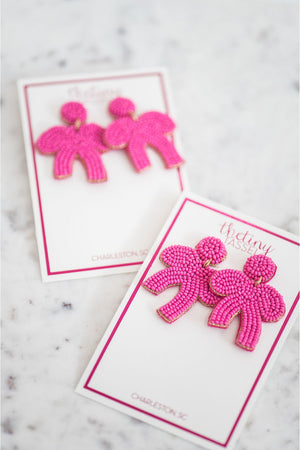 The Berkeley Bow Earring in Hot Pink