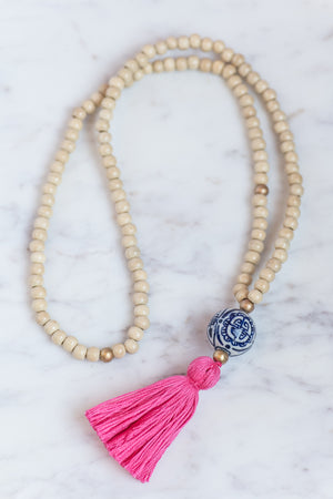 The Chalmers Tassel Necklace in Hot Pink