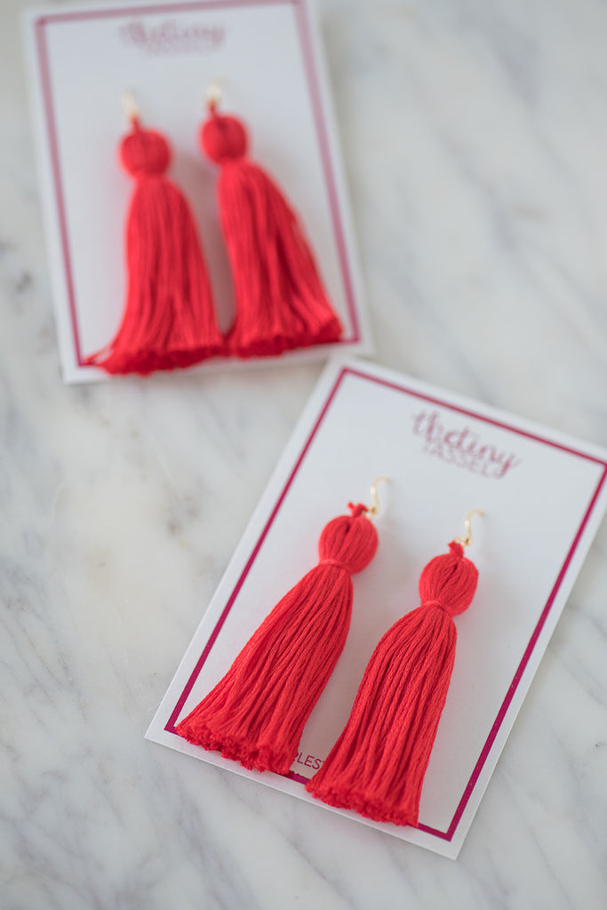 Red Tassel Earrings - Etsy