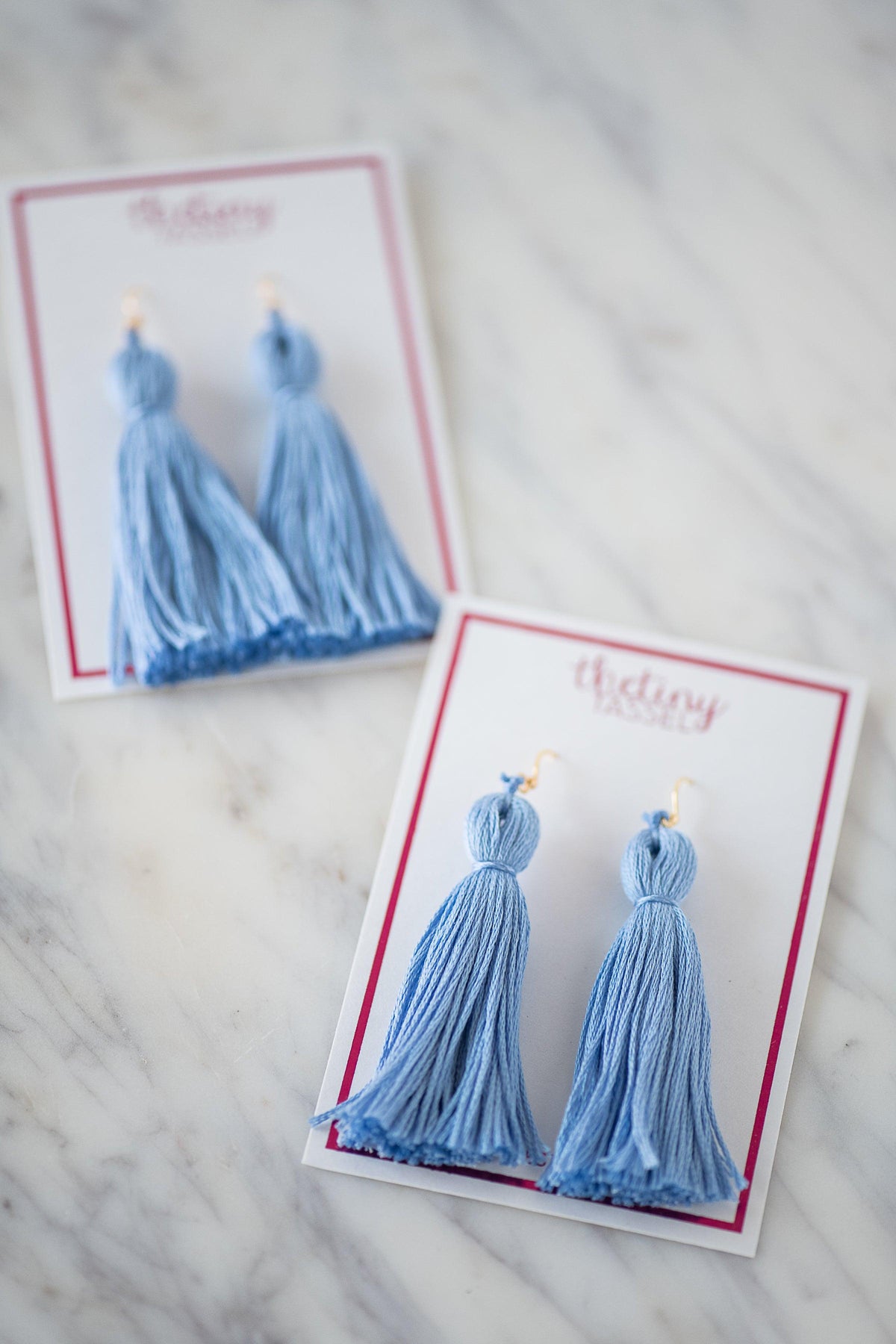 Light blue sales tassel earrings