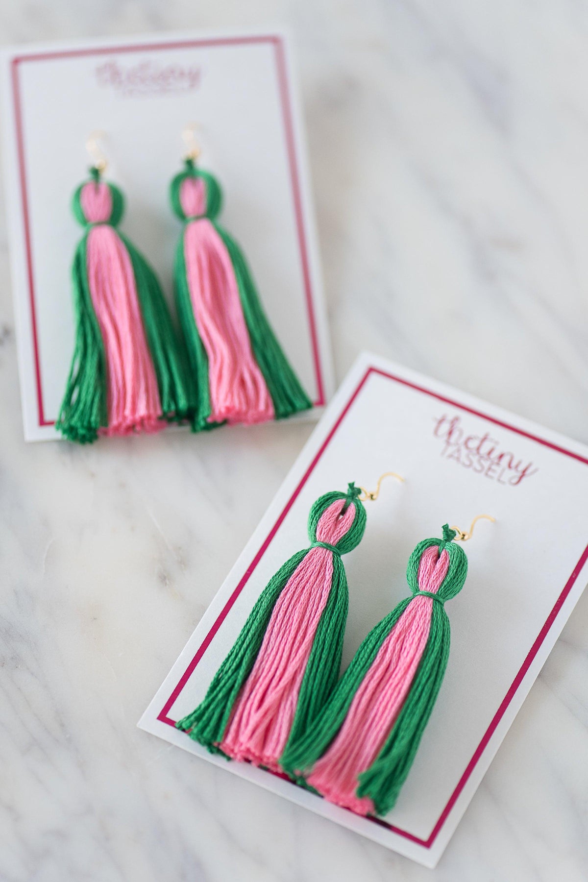 The Lilly Tassel Earring in Green &amp; Pink - TheTinyTassel