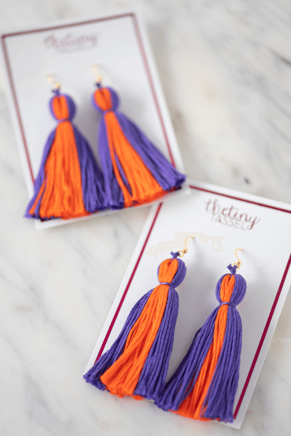 The Lilly Tassel Earring in Dark Purple &amp; Orange - TheTinyTassel