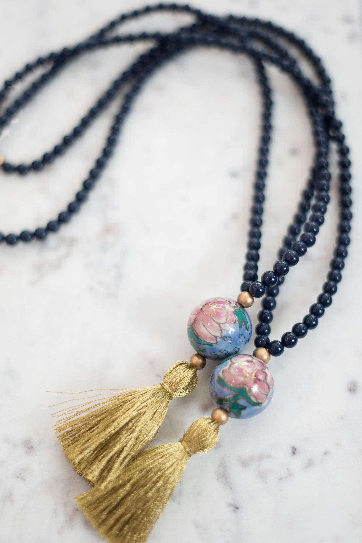 The Pinckney Tassel Necklace in Navy - TheTinyTassel