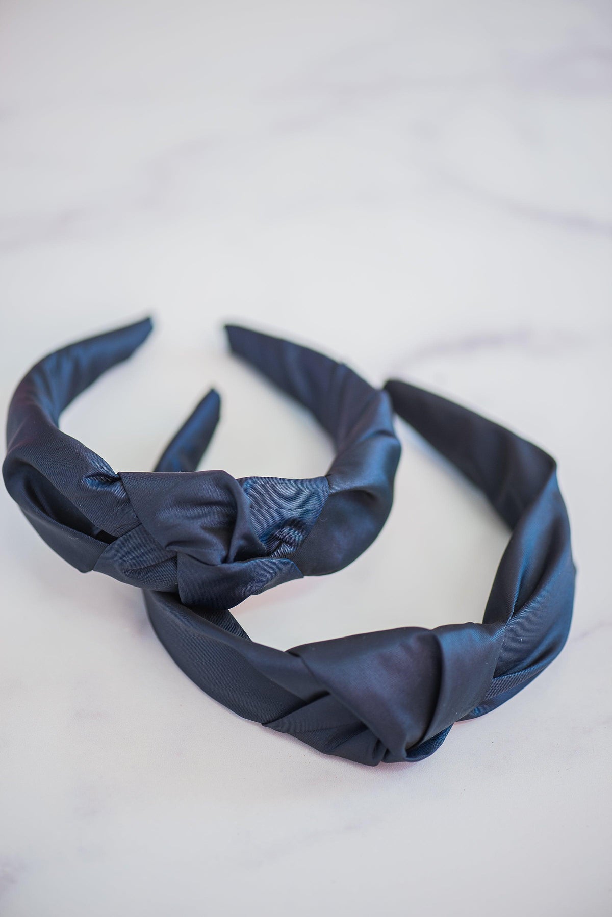 The Tiny Tassel Headband in Navy Satin - TheTinyTassel