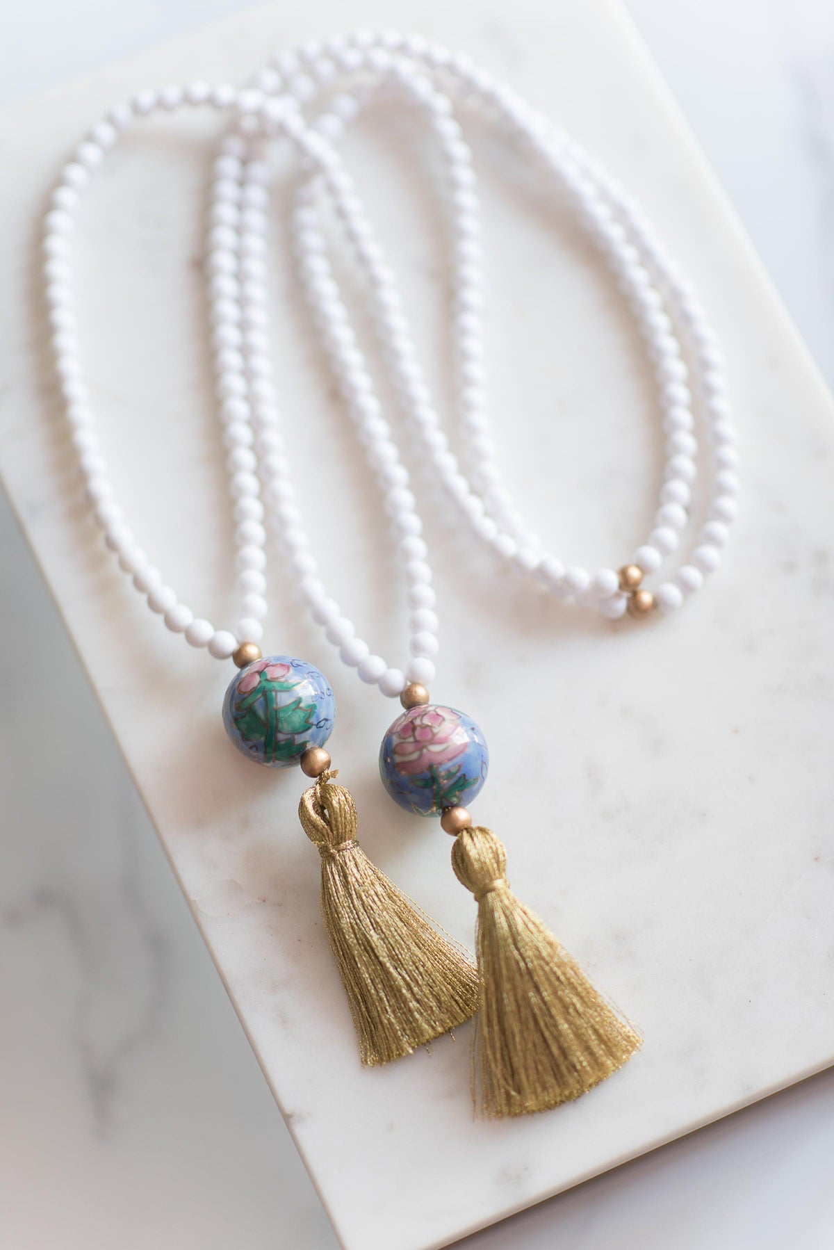 The Pinckney Tassel Necklace in White - TheTinyTassel