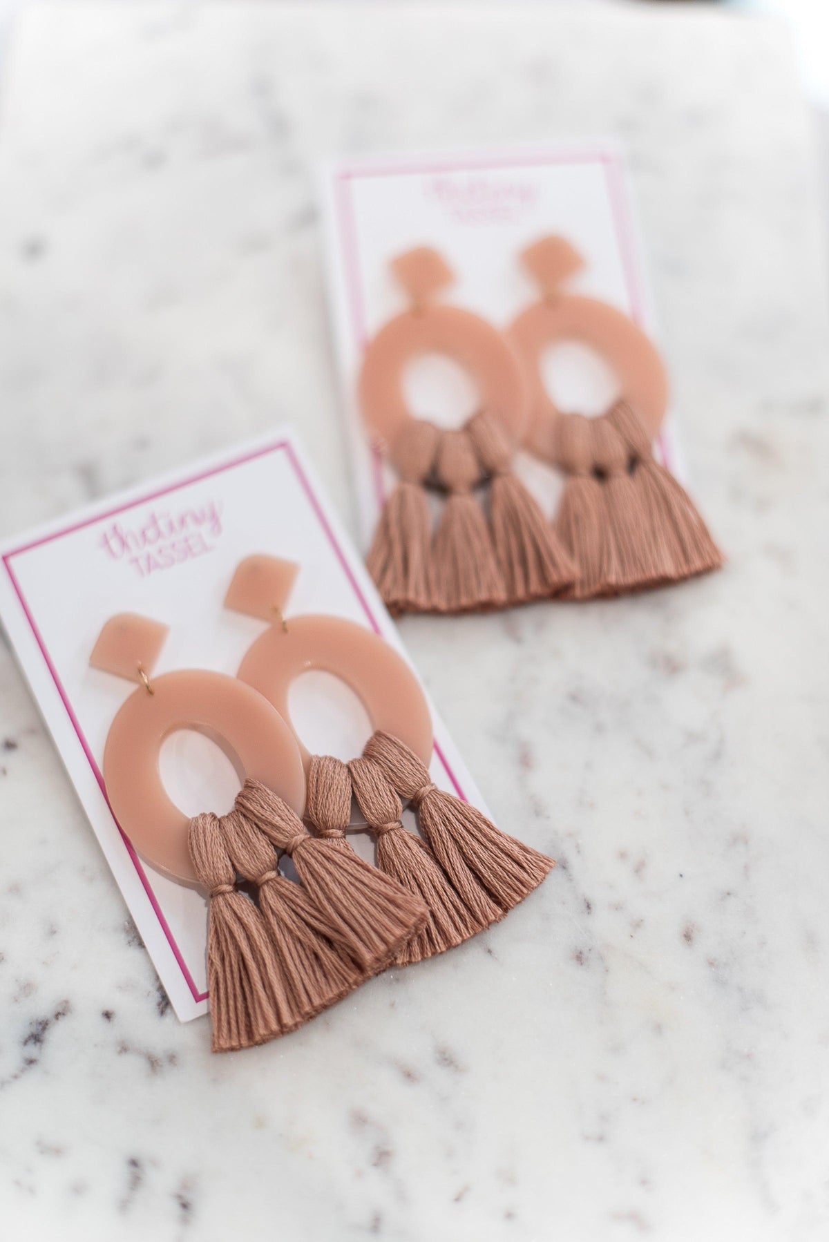 Blush pink tassel on sale earrings