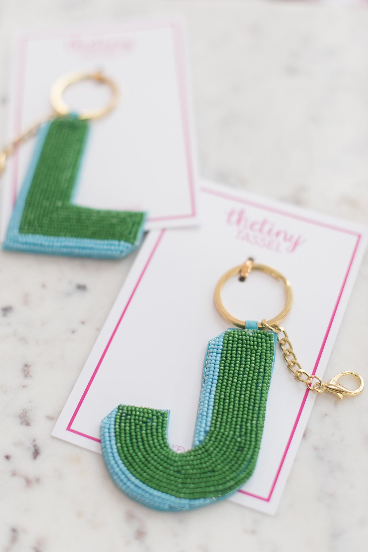 The Elsey Keychain in Green and Blue - TheTinyTassel