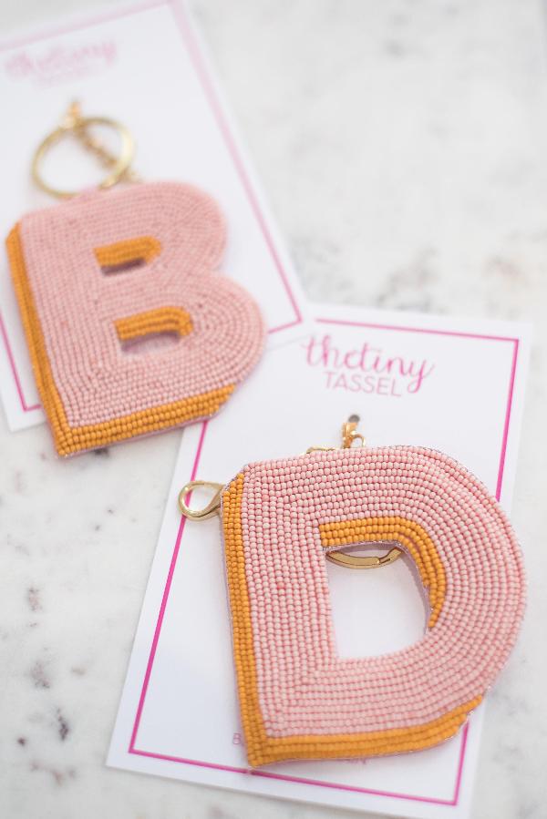 The Elsey Keychain in Light Pink & Mustard - TheTinyTassel